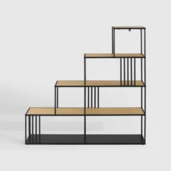 55.5" Modern 4 Shelf With Metal Bar Room Divider Bookcase Coastal Oak/Black - Saracina Home 11 55.5" Modern 4 Shelf With Metal Bar Room Divider Bookcase Coastal Oak/Black - Saracina Home -Chic Furniture Store GUEST e2b6c1ac 89cc 4599 81cf 4c065be0aa23