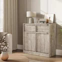 Sideboard Buffet Cabinet With 2 Drawers, 31.5" Large Coffee Cabinet With Storage, Modern Storage Buffet Table For Kitchen Dining Room, Living Room