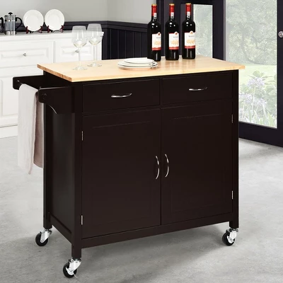 Costway Modern Rolling Kitchen Cart Island Wood Top Storage Trolley Cabinet Utility Brown 1 Costway Modern Rolling Kitchen Cart Island Wood Top Storage Trolley Cabinet Utility Brown