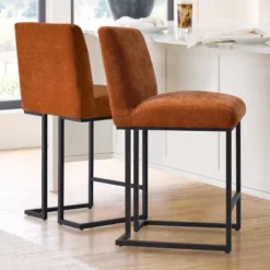 Set Of 2 Mason 25" Contemporary Armless Upholstered Fabric With Black Metal Sled Legs Counter Height Barstools-The Pop Maison -Chic Furniture Store GUEST e7f94439 4fc7 44b2 9eea d7f1cf22f7c2