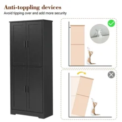 70" Black Tall Kitchen Pantry Cabinet With 4 Doors And Adjustable Shelves, Freestanding Storage Cabinet For Bathroom, Dining Room, Living Room -Chic Furniture Store GUEST e9401a9e 6881 4962 b1f2 cca348a03185