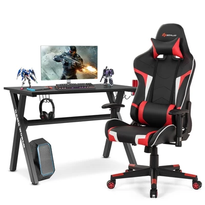 Costway X-Shaped Gaming Desk & Racing Style Massage Chair Set Home Office Black+White/Blue/Grey/Red 12 Costway X-Shaped Gaming Desk & Racing Style Massage Chair Set Home Office Black+White/Blue/Grey/Red - Image 12