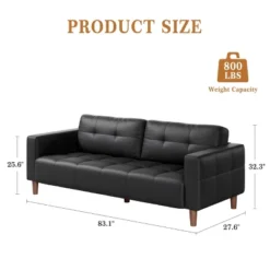 3-Seater Sofa Couch, 83" Wide Faux Leather Sofa Couch