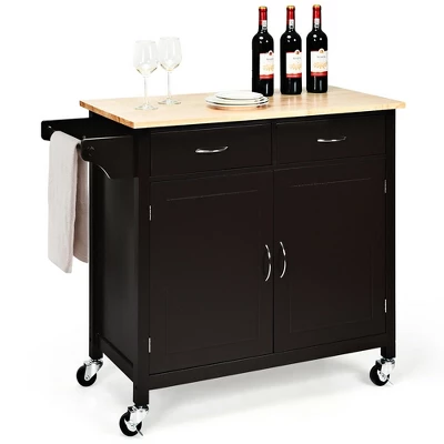 Costway Modern Rolling Kitchen Cart Island Wood Top Storage Trolley Cabinet Utility Brown 3 Costway Modern Rolling Kitchen Cart Island Wood Top Storage Trolley Cabinet Utility Brown - Image 3