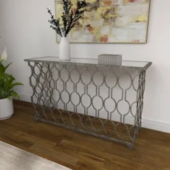 Contemporary Metal Pattern Console Table Silver - Olivia & May -Chic Furniture Store GUEST eb0fb755 05e4 4701 b05b b3d0df17fa5a