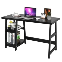 Tangkula Trestle Computer Desk Indoor Office Workstation For Home Office With 2-Tier Storage Shelves -Chic Furniture Store GUEST eb4ebc6e 2bb4 4c54 997b 89642036ac24