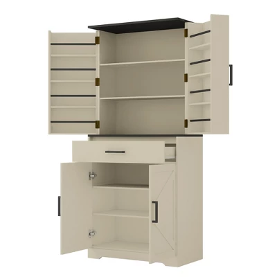 KTMBDW 67.7¡± Pantry Cabinet, Tall Kitchen Storage Cabinet With 4 Doors And 1 Drawer, Cupboard With 6 Hanging Shelves For Kitchen, Dining Room, White 5 KTMBDW 67.7¡± Pantry Cabinet, Tall Kitchen Storage Cabinet With 4 Doors And 1 Drawer, Cupboard With 6 Hanging Shelves For Kitchen, Dining Room, White - Image 5