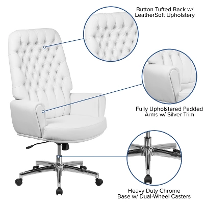 Merrick Lane High Back Button Tufted Faux Leather Swivel Home Office Chair With Welt Trimmed Arms 4 Merrick Lane High Back Button Tufted Faux Leather Swivel Home Office Chair With Welt Trimmed Arms - Image 4