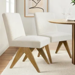 Set Of 2 Boucle Dining Chairs, Upholstered Armless Side Chairs With Solid Oak V-Leg Design For Modern Dining Room-Maison Boucle -Chic Furniture Store GUEST ed9d29d5 cc51 491f aff0 d6eb61644574