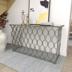 Contemporary Metal Pattern Console Table Silver - Olivia & May -Chic Furniture Store GUEST edca0087 535b 440c b8d3 400503107334