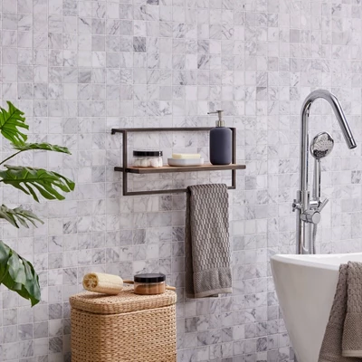 17" X 7.9" Floating Industrial Wood Wall Shelf With Metal Towel Bar Black - Danya B. 4 17" X 7.9" Floating Industrial Wood Wall Shelf With Metal Towel Bar Black - Danya B. - Image 4