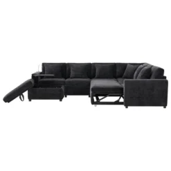 Whisen Chenille Sectional Pull-Out Sofa Bed With Flip-Up Table, Adjustable Reading Lamp, Charging Ports, Movable Storage Ottoman -Chic Furniture Store GUEST eeebe451 3eb9 402a bd62 36a25669924d