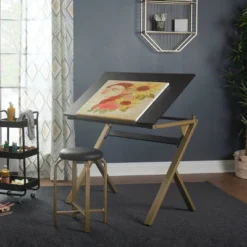 2pc Stellar Drawing Table With 36" Adjustable Top With Stool Set Black/Gold - Studio Designs -Chic Furniture Store GUEST f04d874f 9fe4 4ee2 94ff 73c77c3c6e1d