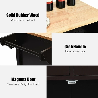Costway Modern Rolling Kitchen Cart Island Wood Top Storage Trolley Cabinet Utility Brown 9 Costway Modern Rolling Kitchen Cart Island Wood Top Storage Trolley Cabinet Utility Brown - Image 9