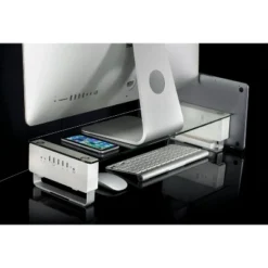 Mount-It! Tempered Glass And Aluminum Monitor Stand With USB Adapter | Fits Up To 32" Monitors | 66 Lbs. Weight Capacity