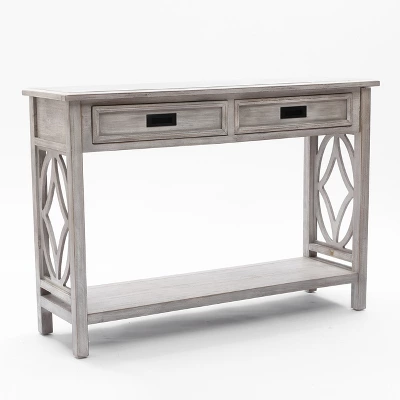LuxenHome Gray Wood 2-Drawer 1-Shelf Console And Entryway Table 11 LuxenHome Gray Wood 2-Drawer 1-Shelf Console And Entryway Table - Image 11
