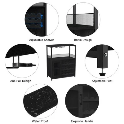 Corner Wine Rack, 3-Tier Freestanding Bar Cabinet For Kitchen, Living Room - 69x35x92cm With Glass Holder & Mesh Door 4 Corner Wine Rack, 3-Tier Freestanding Bar Cabinet For Kitchen, Living Room - 69x35x92cm With Glass Holder & Mesh Door - Image 4