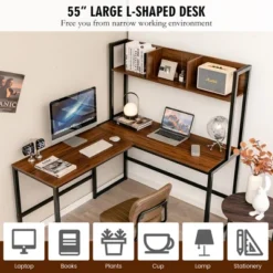 Costway 55''L-Shaped Desk Corner Computer Desk Writing Workstation Table W/Hutch -Chic Furniture Store GUEST f3aef465 c4a7 448c afe8 213d8921e1ad
