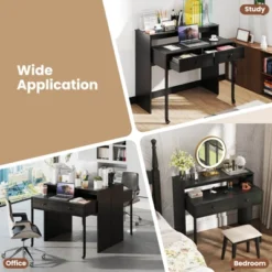 Costway 39.5" Expandable Rolling Computer Desk With Monitor Shelf 2-tier Desktop 2 Drawers Natural/Brown/Black -Chic Furniture Store GUEST f49bd3e9 06e6 4817 a4c6 edafc50a4696