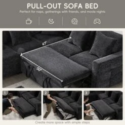 Whisen Chenille Sectional Pull-Out Sofa Bed With Flip-Up Table, Adjustable Reading Lamp, Charging Ports, Movable Storage Ottoman -Chic Furniture Store GUEST f57e13d6 1bcd 4386 8bc7 5df47c2a7661