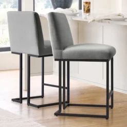 Set Of 2 Mason 25" Contemporary Armless Upholstered Fabric With Black Metal Sled Legs Counter Height Barstools-The Pop Maison -Chic Furniture Store GUEST f817d0f3 5f49 4bd1 a224 68d8a8b085a3