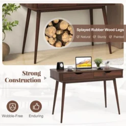 Costway 43.5" Writing Desk With 2 Drawers Anti-Tipping Kits & Solid Rubber Wood Legs White/Walnut 17 Costway 43.5" Writing Desk With 2 Drawers Anti-Tipping Kits & Solid Rubber Wood Legs White/Walnut -Chic Furniture Store GUEST f87cce4e 0133 4faf 9c2e 9708f168aabf