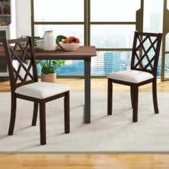 Costway Set Of 2/4 Dining Chairs Wood Kitchen Side Chair With Inclined Backrest Cherry Brown -Chic Furniture Store GUEST f8882ba2 8b47 4027 9aa7 1ad2501f8d46