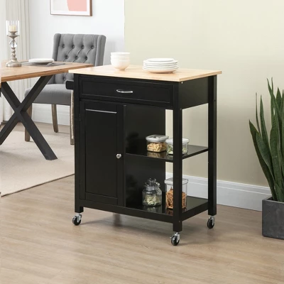 HOMCOM Rolling Kitchen Cart With Wood Top, Kitchen Island With Storage Drawer On Wheels For Dining Room 1 HOMCOM Rolling Kitchen Cart With Wood Top, Kitchen Island With Storage Drawer On Wheels For Dining Room