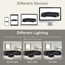 Whisen Chenille Sectional Pull-Out Sofa Bed With Flip-Up Table, Adjustable Reading Lamp, Charging Ports, Movable Storage Ottoman