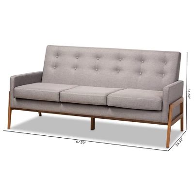 Perris Upholstered Wood Sofa Light Gray/Walnut - Baxton Studio 8 Perris Upholstered Wood Sofa Light Gray/Walnut - Baxton Studio - Image 8