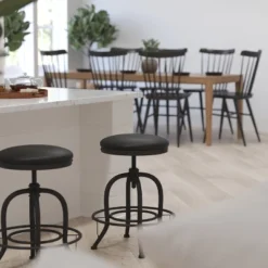 Merrick Lane Counter Stool Contemporary Black Faux Leather Backless Stool With Swivel Seat Height Adjustment And Footrest -Chic Furniture Store GUEST fbebb4cf e771 48ce a62e 054107f624dc