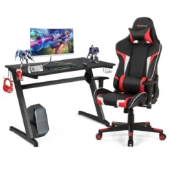 Costway Z-Shaped Racing Style Desk & Massage Gaming Chair Set For Home Office -Chic Furniture Store GUEST fc6cb6f6 4de0 460f a95d 7cd6696da0d7