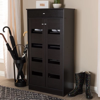 Acadia Modern And Contemporary Finished Shoe Cabinet Dark Brown - Baxton Studio 8 Acadia Modern And Contemporary Finished Shoe Cabinet Dark Brown - Baxton Studio - Image 8