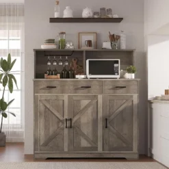 Buffet Cabinet With Storage, Large Wood Coffee Bar Cabinet With Drawers, Doors And Shelves, Farmhouse Kitchen Sideboard Table For Home -Chic Furniture Store GUEST fdbaff80 4887 498f 886c 274729663233