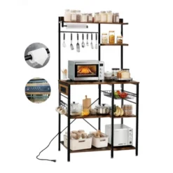 Freestanding Kitchen Bakers Rack, 4 Tier Microwave Stand With Wire Basket & Hooks, 62'' Tall Industrial Coffee Bar Station For Spices, Cups, Pots 14 Freestanding Kitchen Bakers Rack, 4 Tier Microwave Stand With Wire Basket & Hooks, 62'' Tall Industrial Coffee Bar Station For Spices, Cups, Pots -Chic Furniture Store GUEST fe05a636 821c 40a8 a7f6 5edd7d152b5d