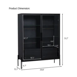 Kumasinova Modern Display Storage Cabinet With LED Lights,Kitchen Pantry Cabinet With Glass Doors,Kitchen Cabinet With 4 Adjustable Shelves For Office